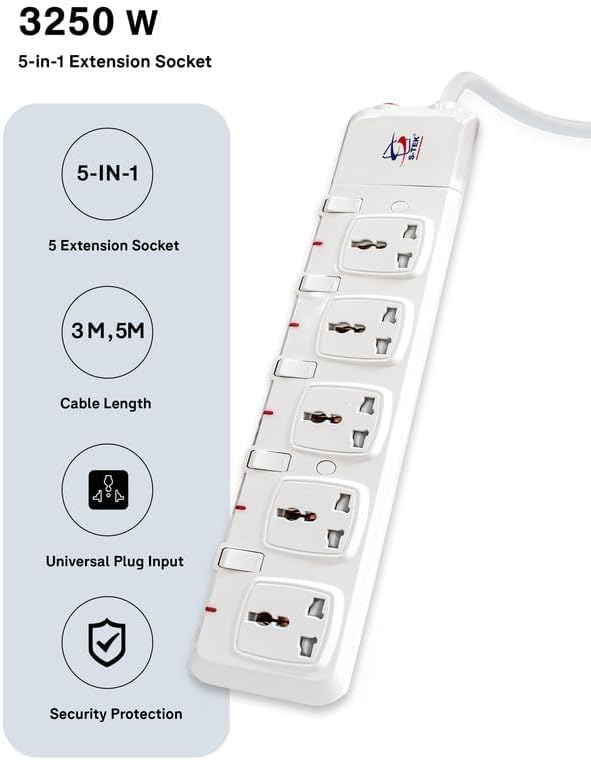 S-TEK Extension Cord 3 mtr Power Strip Surge Protector